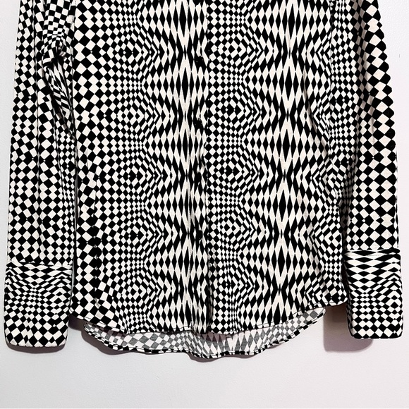 NWT Zara Black & Off-White Whimsical Geometric Y2K Inspired Collared Button-Down - Picture 6 of 15
